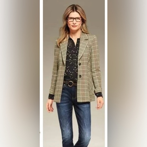 CAbi Pastime Blazer Jacket Multicolor Plaid Stretchy Rayon Blend Women's Size 0 - Picture 16 of 16
